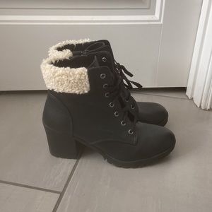 Heeled Combat Sherpa Ankle Boots